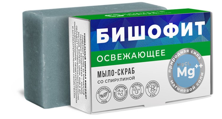 Мыло-скраб БИШОФИТ ОСВЕЖАЮЩЕЕ со спирулиной БШ: 100г Мыло-скраб БИШОФИТ ОСВЕЖАЮЩЕЕ со спирулиной БШ: 100г