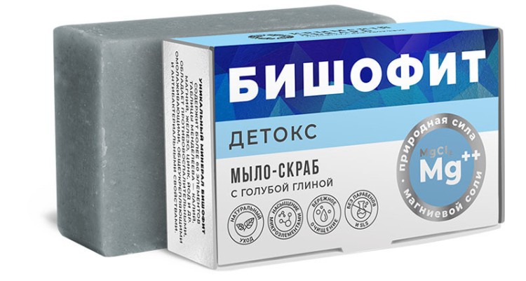 Мыло-скраб БИШОФИТ ДЕТОКС с голубой глиной БШ: 100г Мыло-скраб БИШОФИТ ДЕТОКС с голубой глиной БШ: 100г