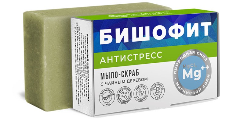 Мыло-скраб БИШОФИТ АНТИСТРЕСС с чайным деревом БШ: 100г